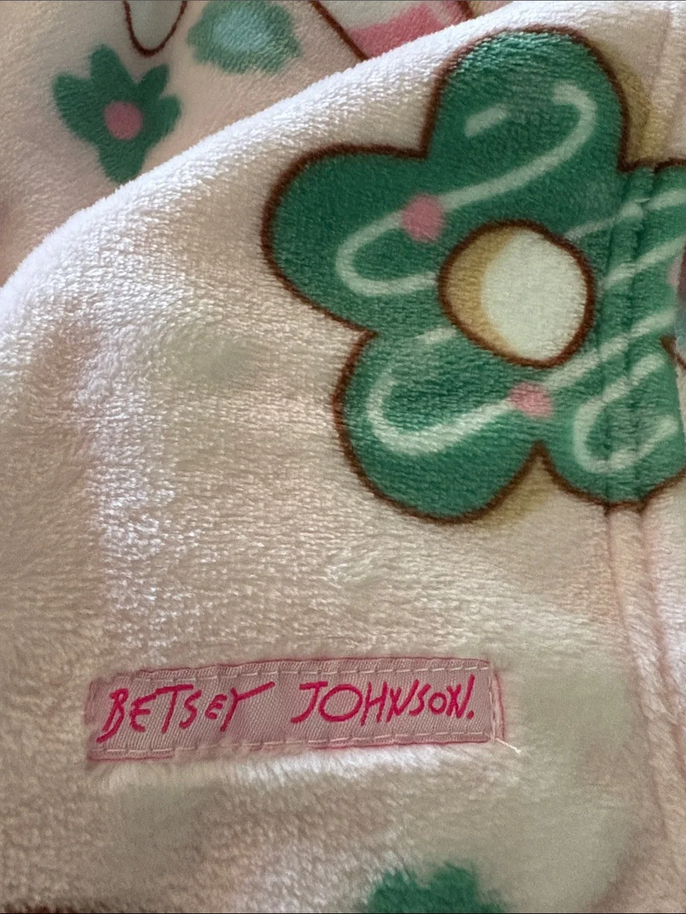 New Betsey Johnson Pink Holiday Plush Throw with Gingerbread & Candy Motifs